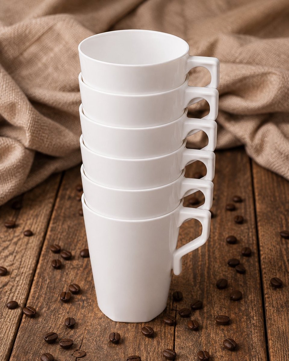 R&H® 50 Herbruikbare Kunststof Koffiemokken 240ml - Stapelbaar, Vaatwasserbestendig, Camping & Feest