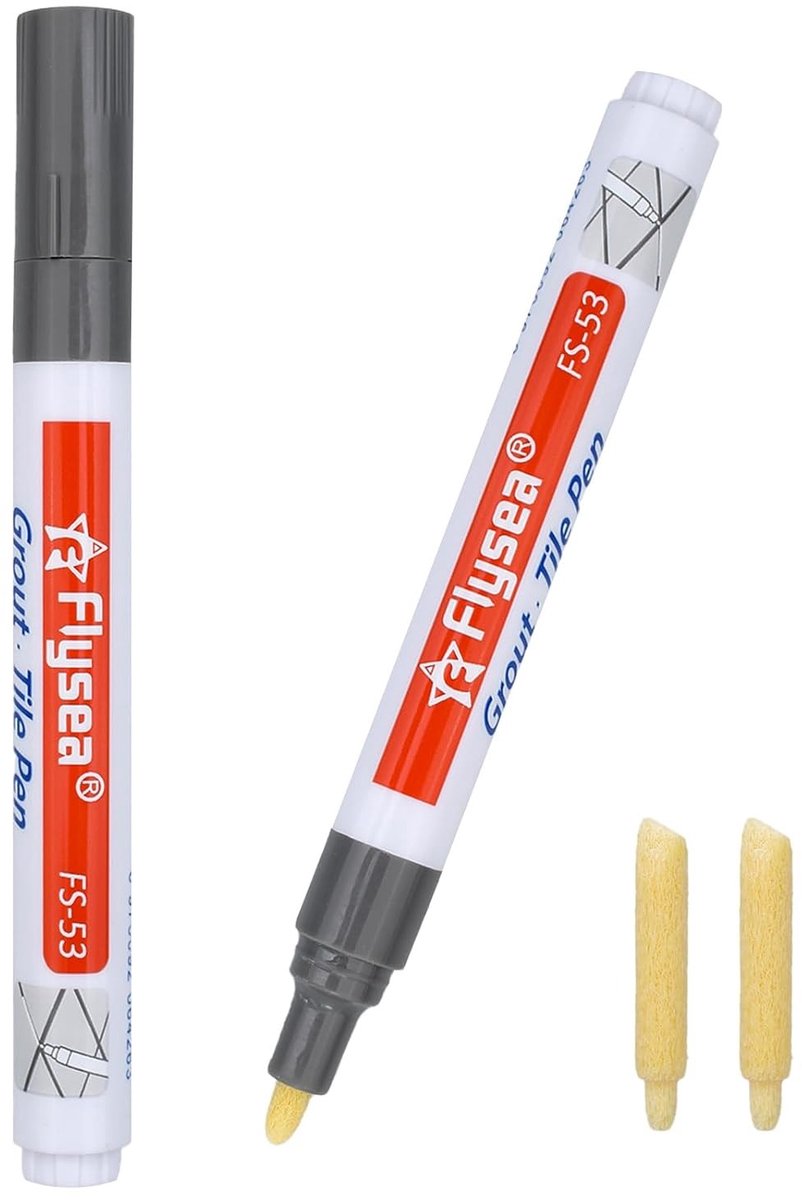 Voegenstift - Donkergrijs - 140 x 15 mm - Waterdichte Stift met 2 Reservepunten - Voor Badkamer en Tegels