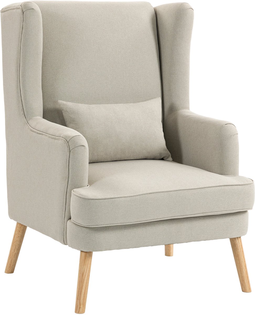 HOMCOM Accent Chair-Leinen, Gummiholz-77L x 77B x 110H cm-Beige