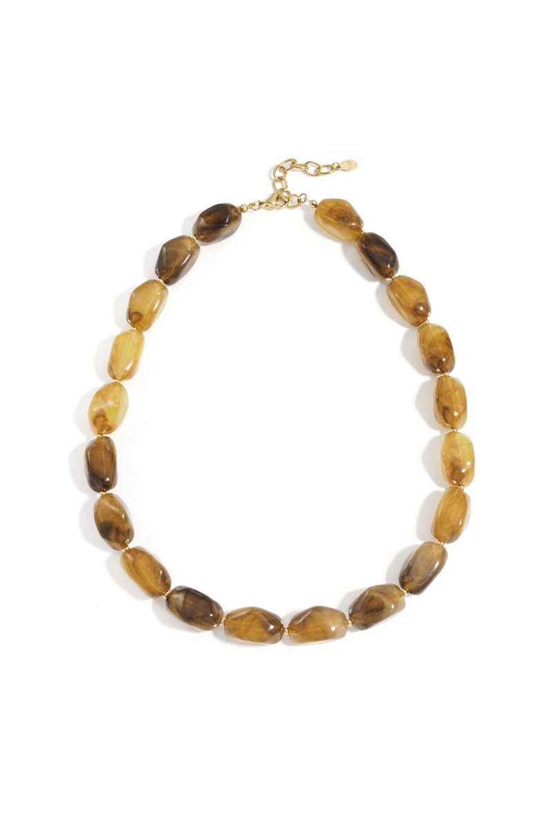 Bijoutheek Collier Organische Kralen Gemeleerd Olive