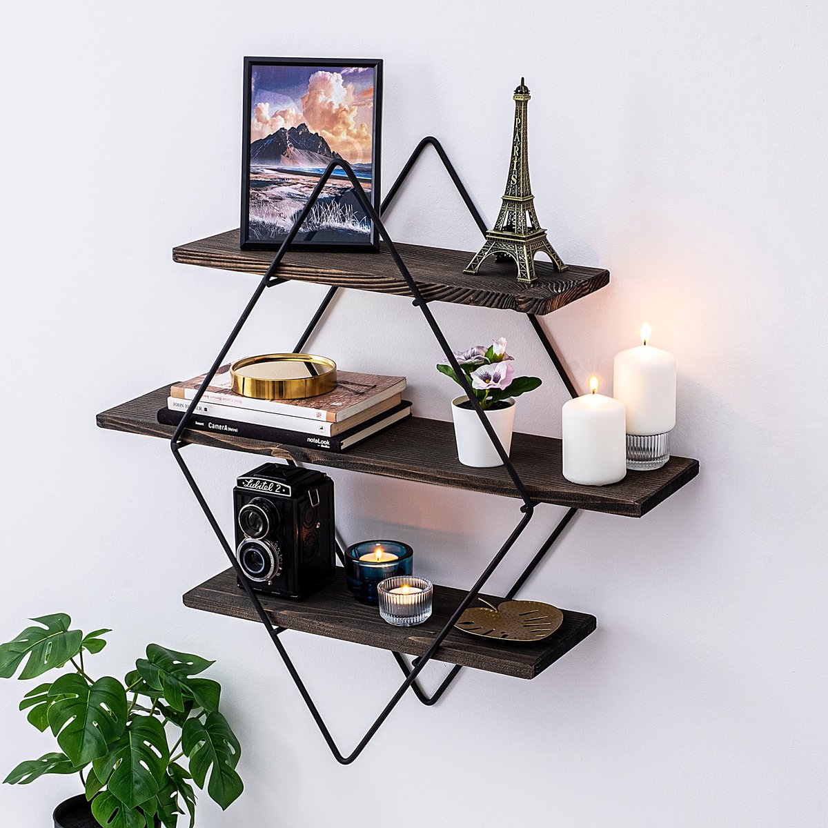 Skye Decor , Wandplank, Erysimum, Vurenhout, Zwart & Walnoot, 60 x 15 x 40 cm Zwart;Hout