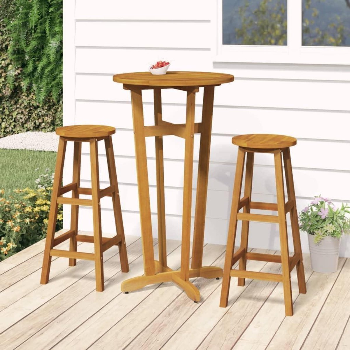 Barset Massief Hout - Buitenset Tafel Krukken - Terras Ontspannen Zitten - Stabiele Duurzame Constructie - 60 x 105 cm
