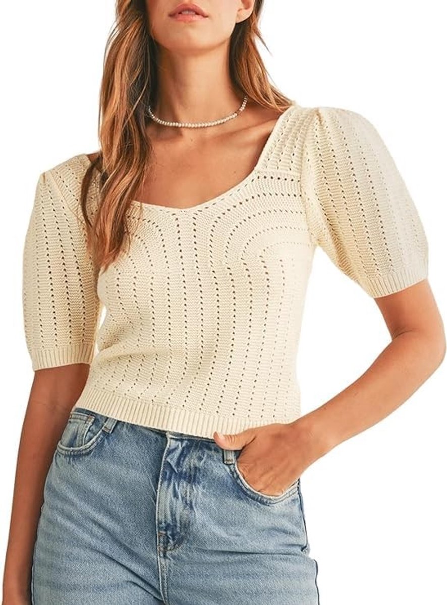 Dailygoods - Dames pullover - Gebreide trui - Elegant en comfortabel - Korte mouwen - V-hals - Perfect voor de zomer - Casual en formeel
