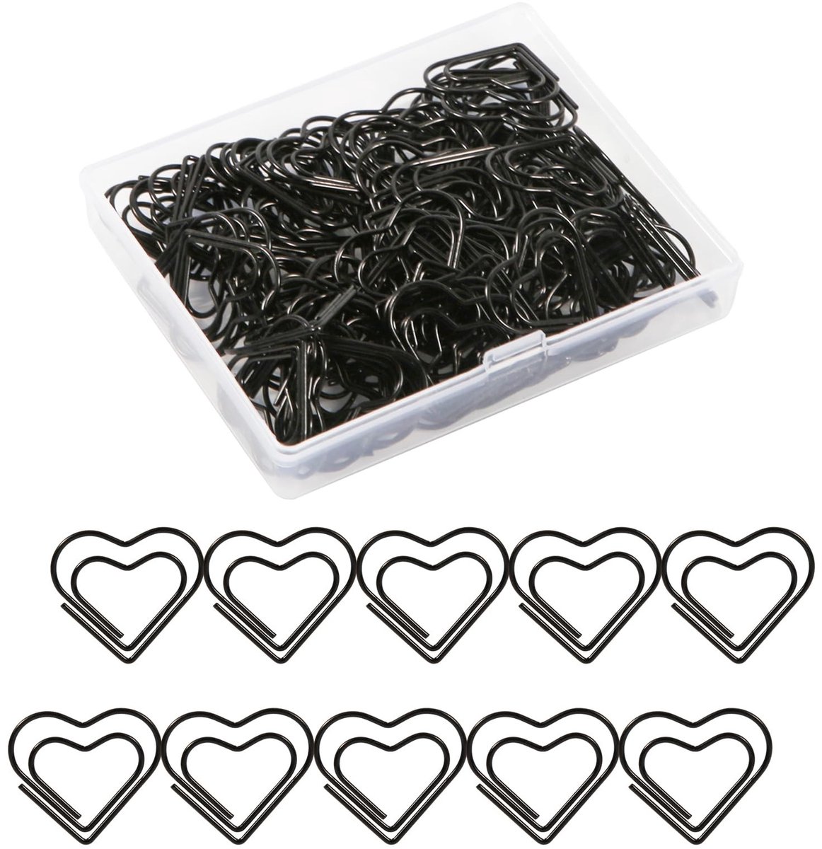Dailygoods - 100st Mini Paperclips, Schattig Liefdeshart Paperclips Paperclips Klein voor Sorteren Organiseren Knutselen Papieren Kinderen Kantoor School Thuisgebruik (Zwart)