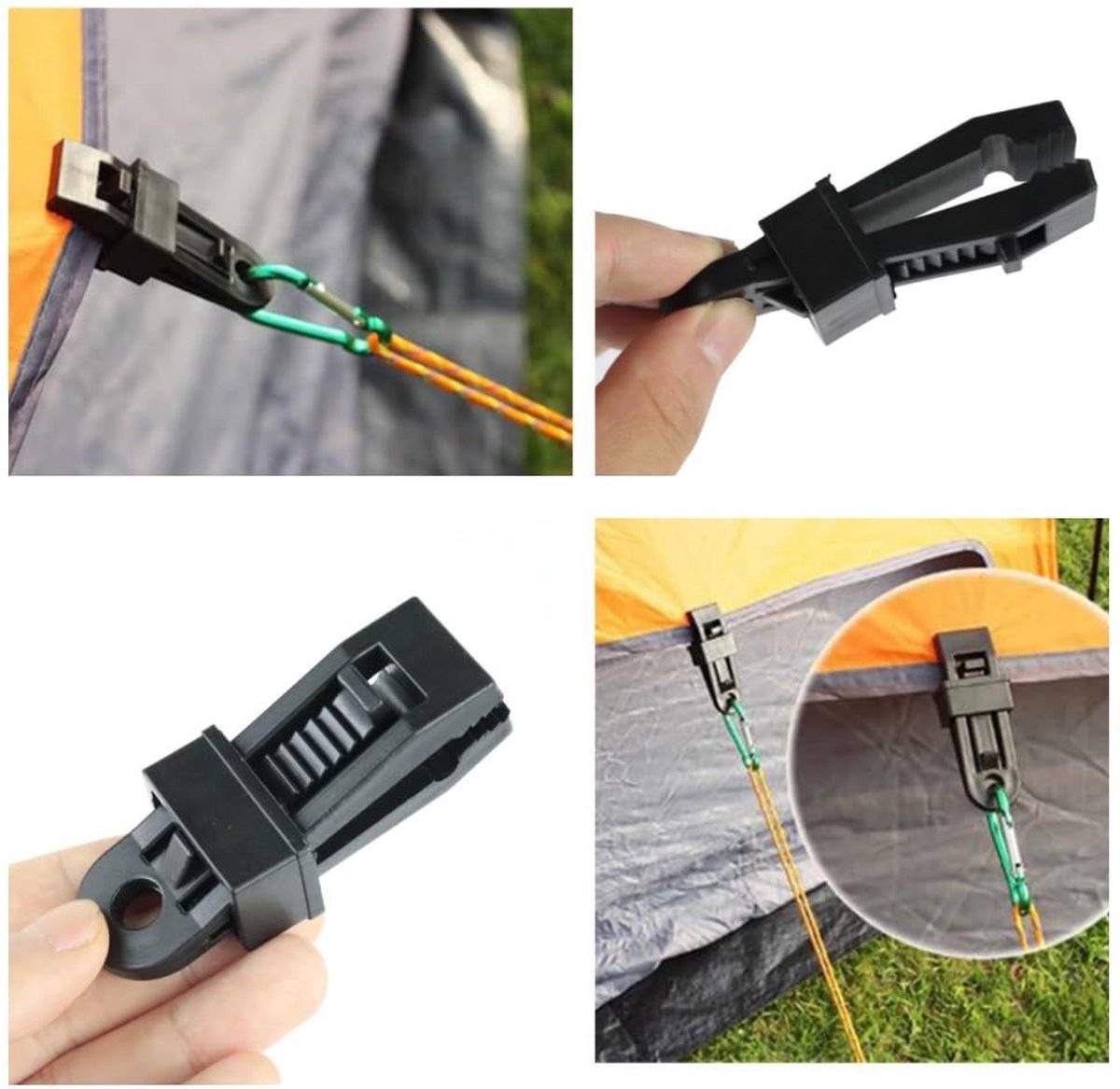 Dailygoods- Zeilclips Set van 32 - Multifunctionele Zeilclips - Tentclips - Campingaccessoires - Duurzaam PP - 8 Carabiner Haken