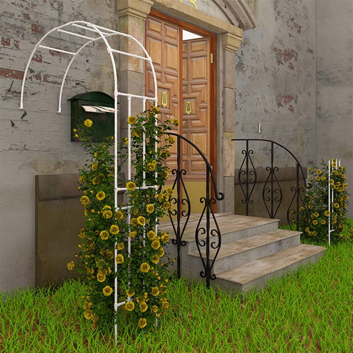 Metalen Roosboog - Tuinboog Klimplant - Decoratie Tuin - Gegalvaniseerd Staal - 180x240x40cm - Wit