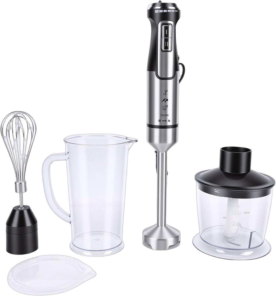 Handblender met accessoires - Staafmixer set - Maaltijden bereiden - Krachtige 300W motor - 500 ml beker - Zwart