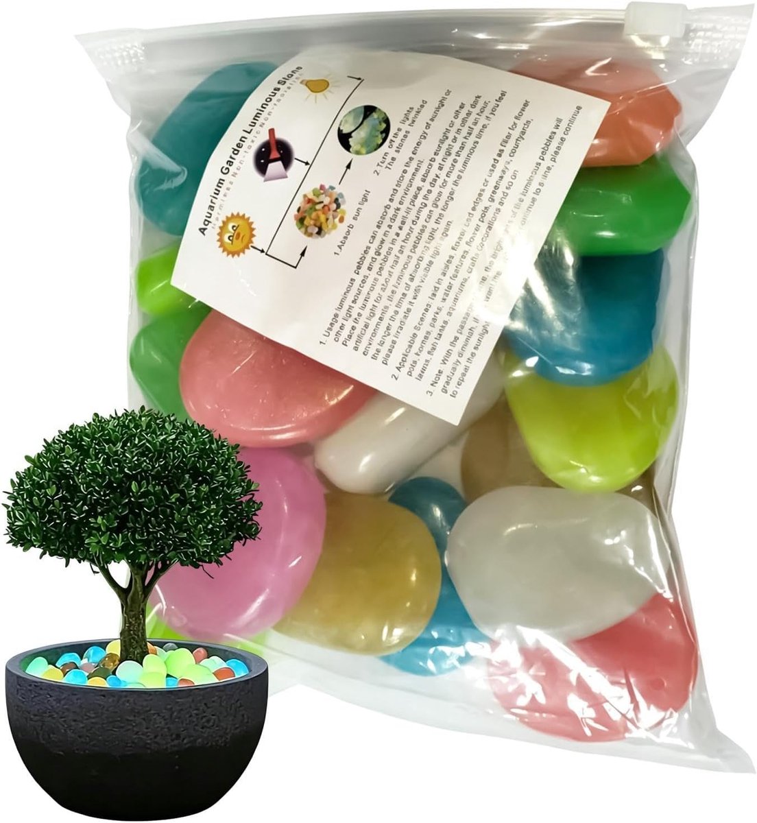 Tuinrotsen Set - Decoratieve Kiezels - Buiten Decoratie - Kleurrijke Gloed - 20 Stuks - Multicolor