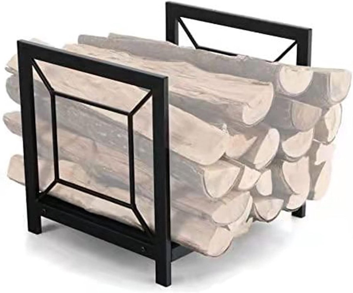 Houtopslag Rek - Hout Stapelaar - Haardhout Organiseren - Verhoogd Ontwerp - 43x37x36 cm - Zwart
