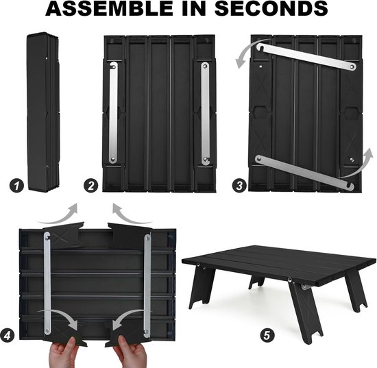 Klaptafel - Opvouwbare campingtafel - Campingtafel - Vouwtafel - Balkontafel - Tuintafel - Kampeer opvouwbare tafel - Picknicktafel - voor backpacken, wandelen, vissen, picknicken, tentkamperen en andere buitenactiviteiten - 40*29*13.5 cm - zwart — afbeelding 3