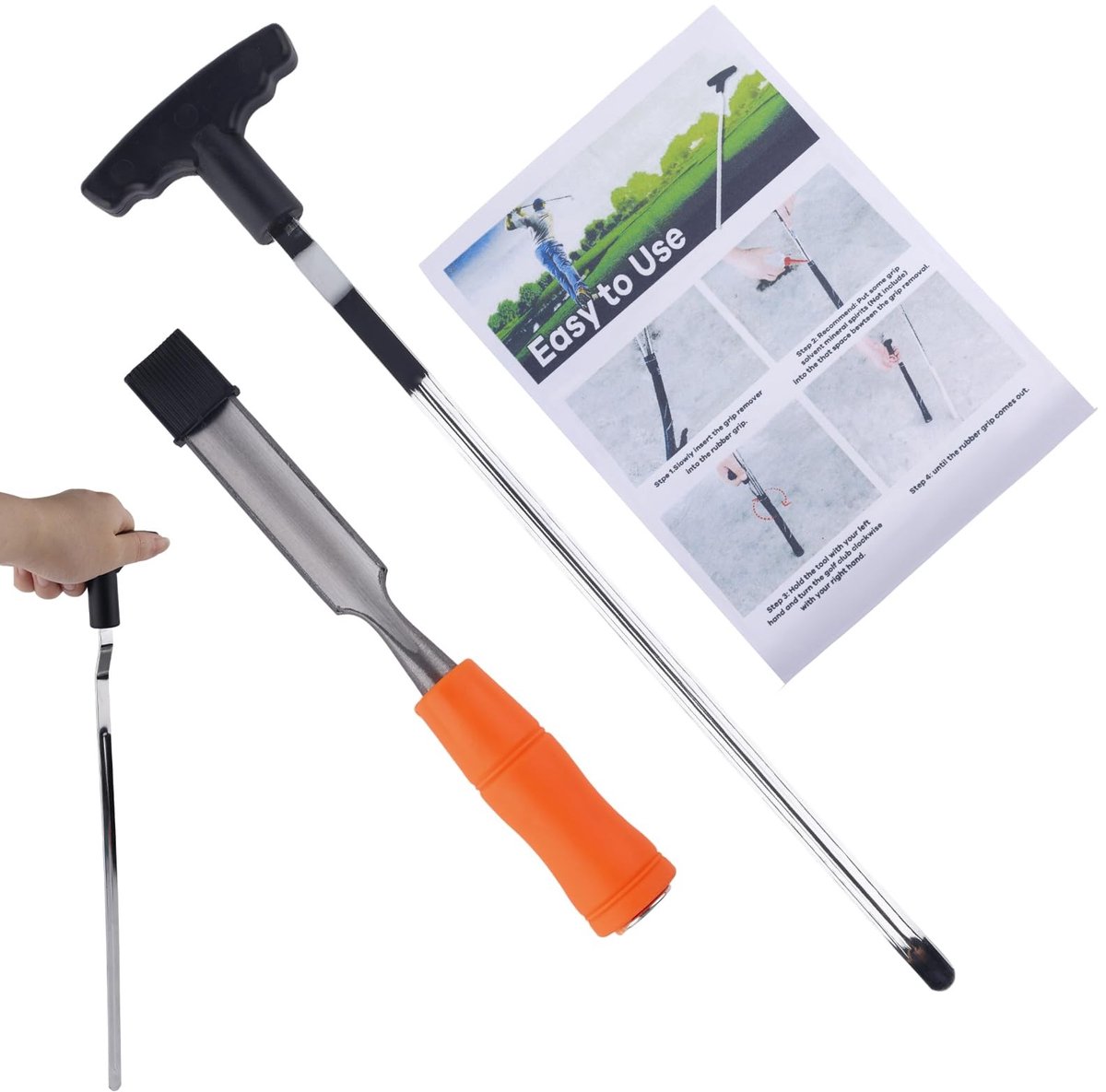Dailygoods- Golf Grip Remover - Golf Grip Tape Remover - Golf Grip Verwijder Tool - Duurzaam Gereedschap - Inclusief Handleiding - Zwart/Oranje/RVS