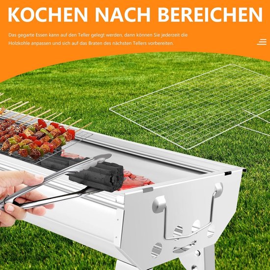 Draagbare Houtskoolgrill - Klapgrill Picknickgrill - Outdoor Koken - Montage Zonder Gereedschap - Voor 5-10 Personen - Zilver — afbeelding 4