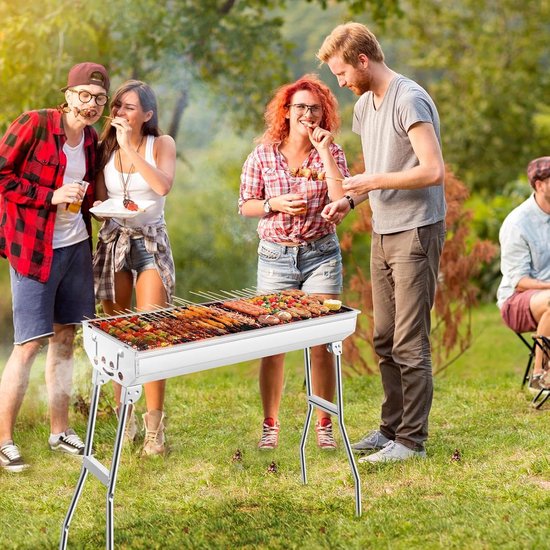Draagbare Houtskoolgrill - Klapgrill Picknickgrill - Outdoor Koken - Montage Zonder Gereedschap - Voor 5-10 Personen - Zilver — afbeelding 2