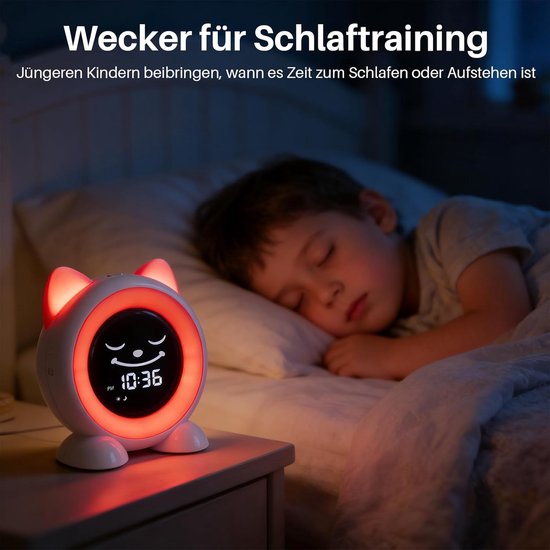 Kinderwekker Slaaptrainer - Digitale Lichtwekker - Kind Leren Slapen - 11 Kleuren Nachtlampje - Middelgrote Maat - Wit — afbeelding 5