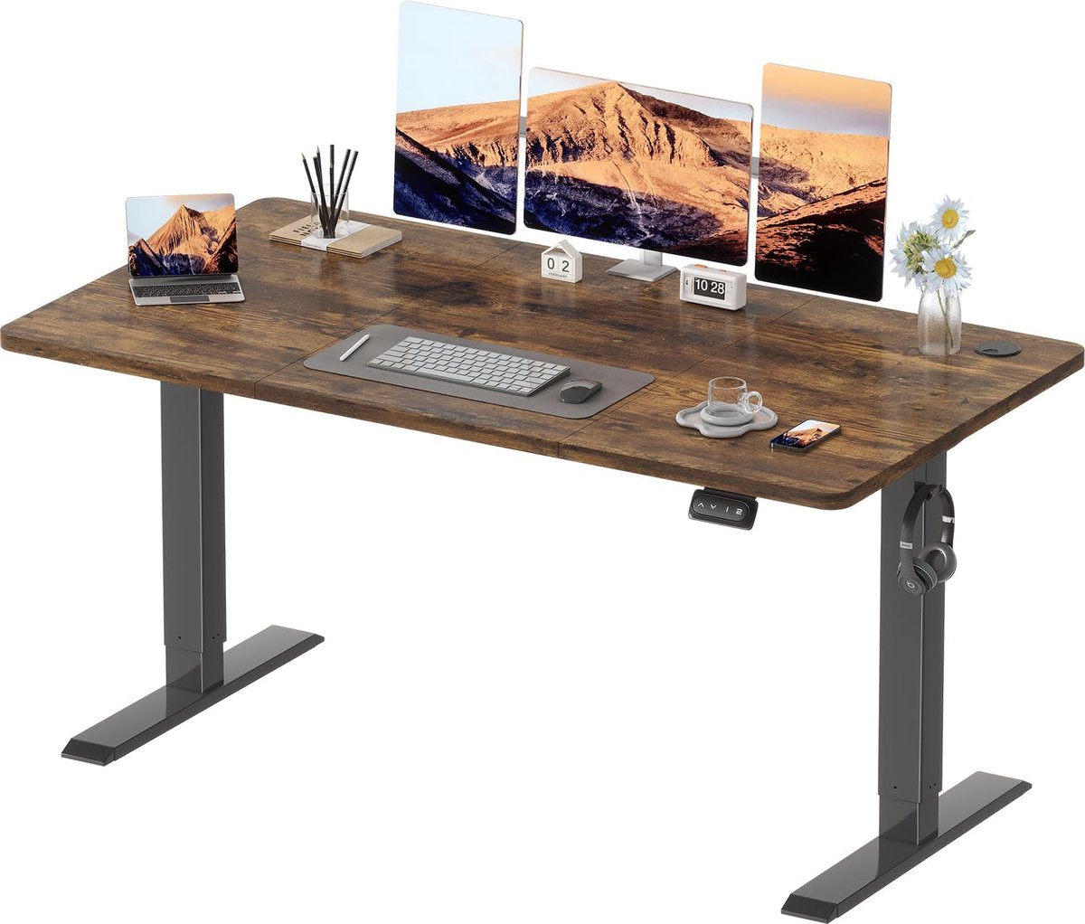Verstelbaar Bureau - Sta bureau - Thuiswerken - Elektrische hoogteverstelling - 140 x 60 cm - Bruin