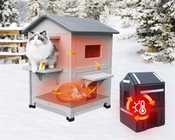 Kattenhuis Buiten - Buitenverblijf Kat - Bescherming Dieren - Geïsoleerde Voering - 55x53x86 cm - Grijs