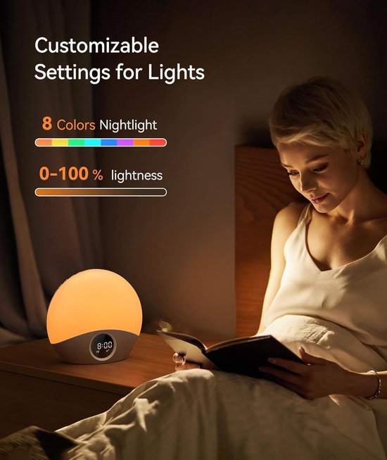 Wake-up Light - Alarm Klok - Rustig Wakker Worden - Zonsopgang Simulatie - 18.8 cm - Wit van Wake-up Light — afbeelding 3