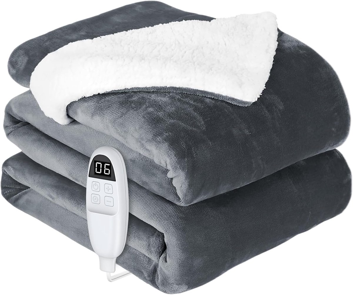 Elektrische deken - Verwarmde deken - Warm en comfortabel - 6 warmtestanden - 180 x 130 cm - Grijs
