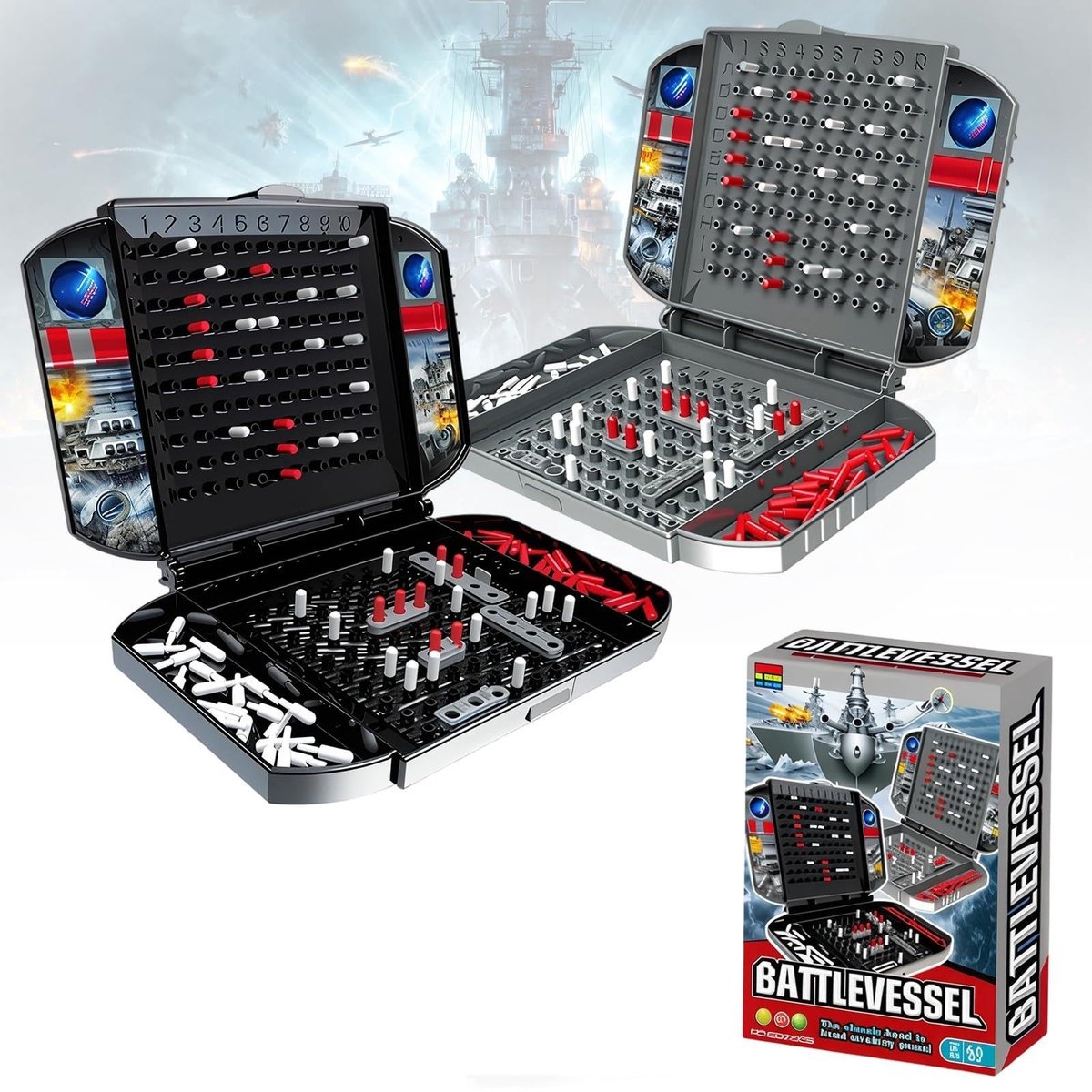 Dailygoods- Bordspel Compact - Zeeslag Spel - Strategie Spel - Oorlogsschip - Speelbord voor 2 Spelers - Klassiek Speelplezier - Strategiespel