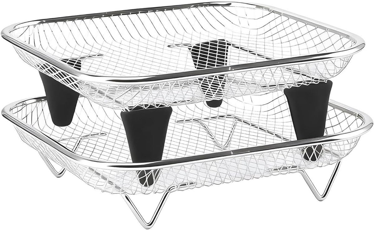 Airfryer Rek Stapelbare Lade Gezond Koken Roestvrij Staal 18x18 cm Zilverkleurig