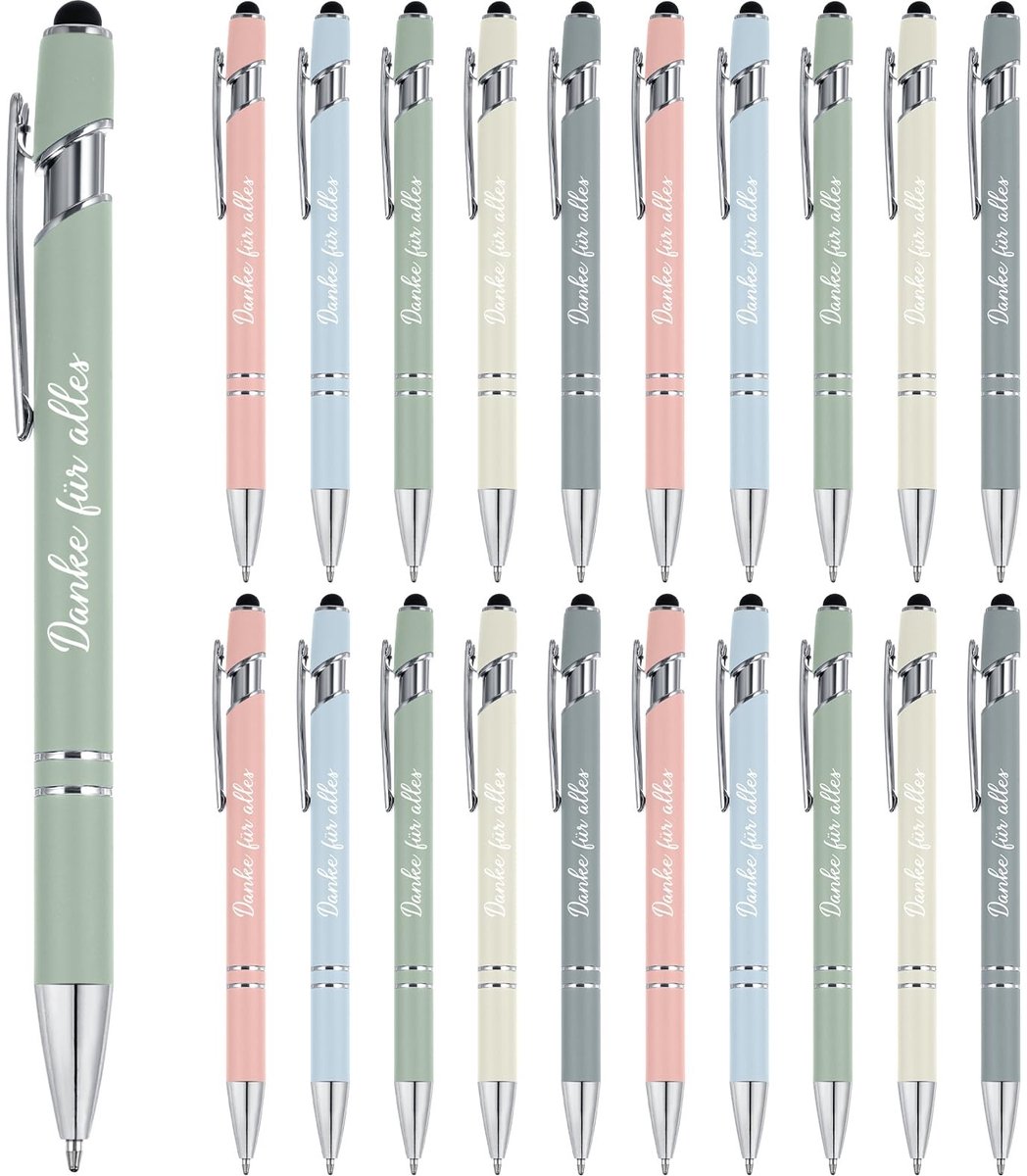 Dailygoods- Balpennen 20 Stuks - Intrekbaar met Gravure - Metalen Citaten - Afscheidscadeau - Touchpen - 14,3 cm met Clipdesign - Schrijfgerei