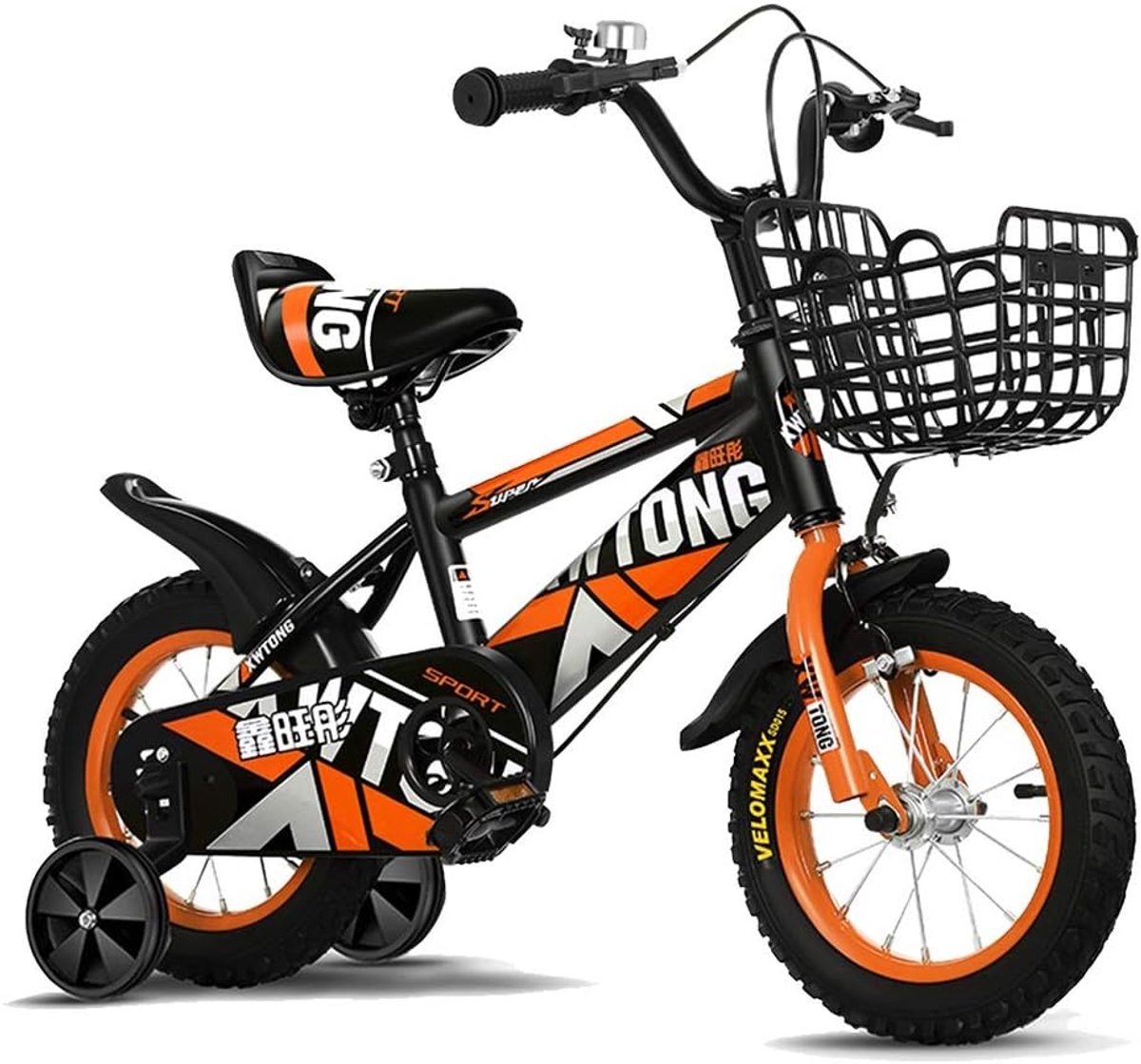 Kinderfiets Jongensmeisjesfiets Eerste fiets Afneembare steunwielen 14 inch Oranje