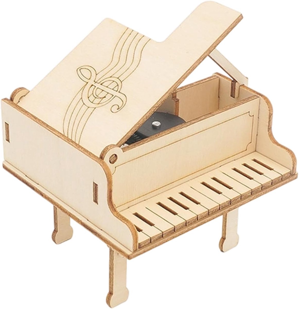 Muziekdoos Bouwpakket - Houten Instrument - Creatief Knutselen - Steeksysteem Zonder Lijm - 8 x 8.5 x 10.5 cm - Houtkleur