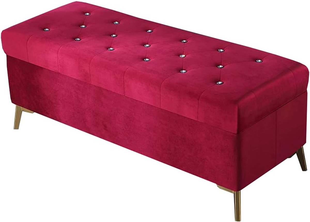 Opbergkruk Ottomaan - Zitbank Voetenbank - Extra Zitplaats - Verhoogde Poten - 80cm - Rood