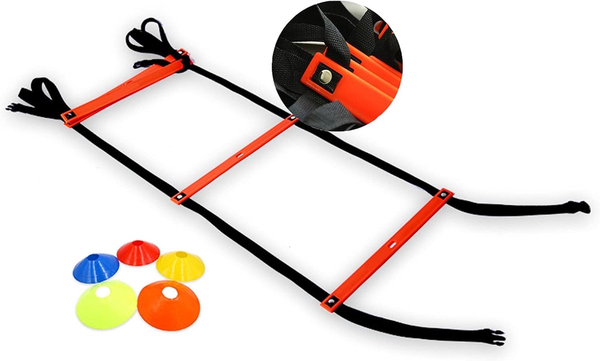 Snelheidstrainingsladder - Agility ladder - Sporttraining verbeteren - Duurzaam composietmateriaal - 3 meter - Zwart rood
