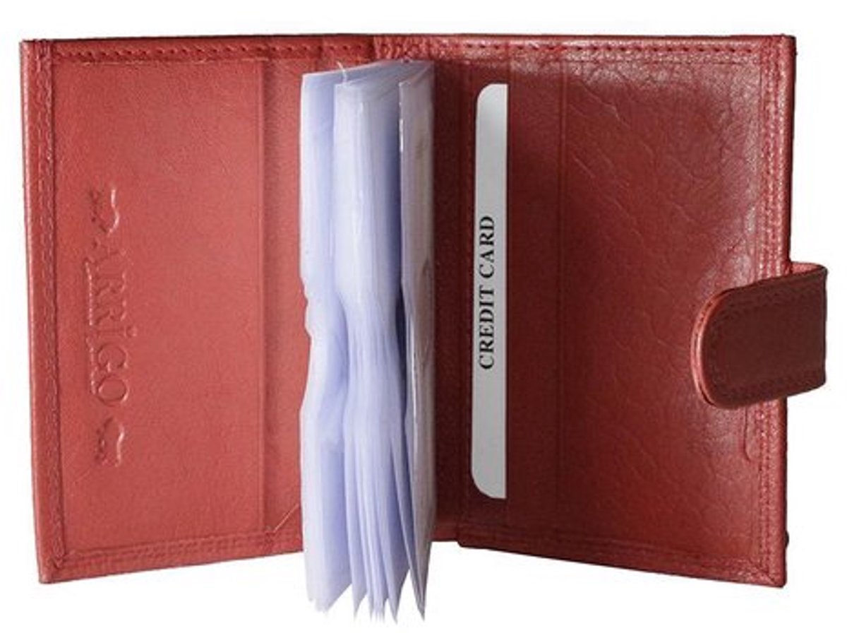 Creditcard Houder - Pasjeshouder Uitschuifbaar – Rood - Leer - RFID – Anti Skim - Muntgeld Ritsvak - Pasjeshouder Mannen - Dames