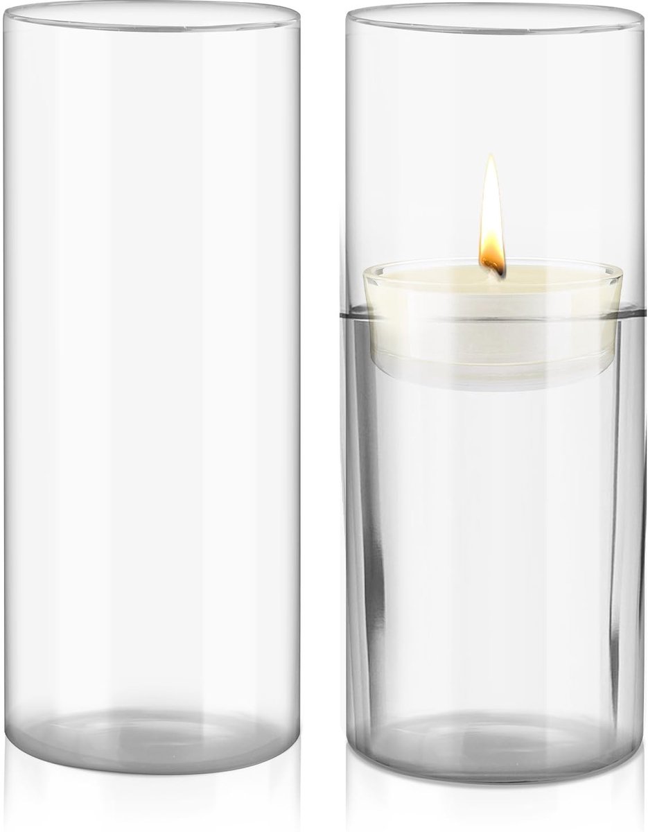 Dailygoods - 2 Pack Vaas Glas - Hoge Glazen Kandelaren voor L woonkamer