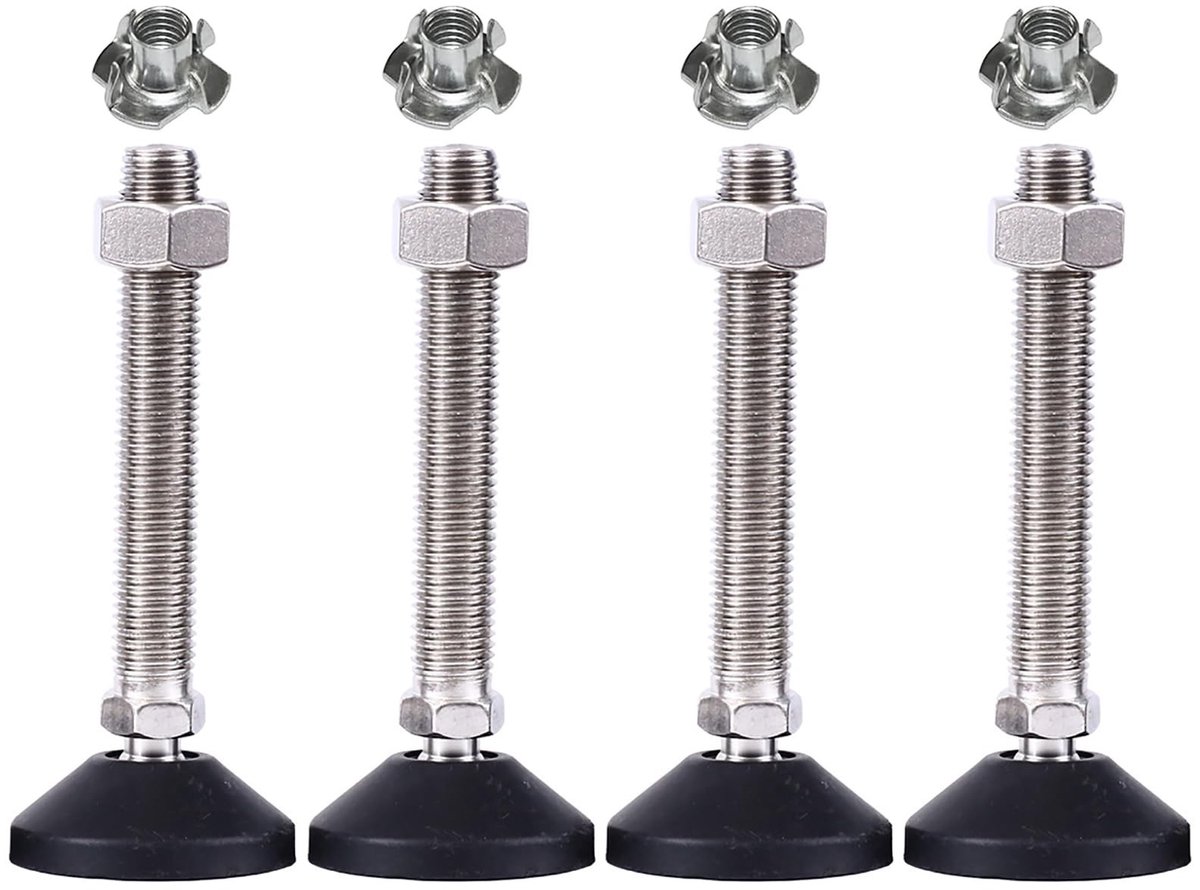 Dailygoods- Stelvoet Verstelbaar - Meubelvoet - Hoogwaardig Roestvrij Staal - 4 Stuks - Draagvermogen 300 kg - Maximaal 15° Helling - Meubelpoten
