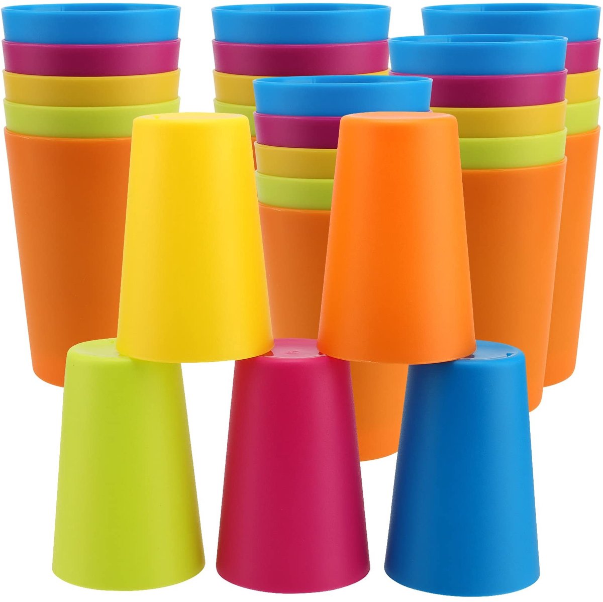 Dailygoods- Plastic Bekers Herbruikbaar 30 Stuks - 260 ml/9 oz - Multi Gekleurde Drinkbekers - Stapelbaar - Perfect voor Feesten - Vaatwasserbestendig - Drankbekers