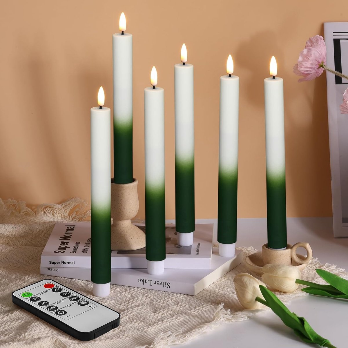 LED Kaarsen - Flakkerende Kaarsen - Sfeer Creëren - Met Afstandsbediening - Set van 6 - Groen