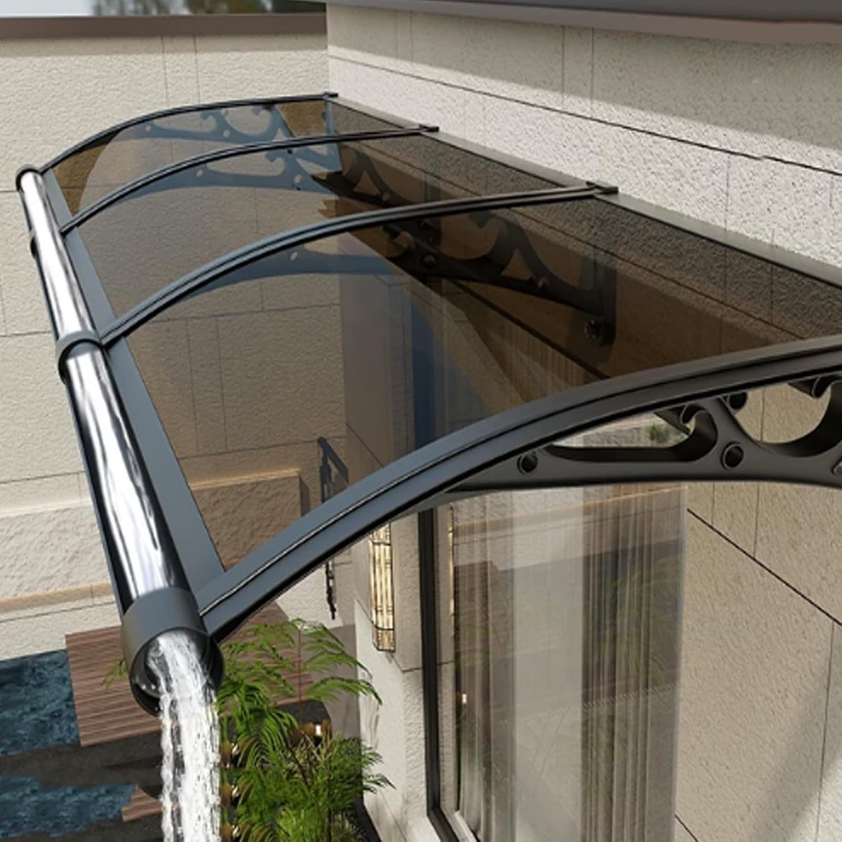Voordeur Afdak - Luifel Buiten - Bescherming tegen Regen - Geluidsisolerend Polycarbonaat - 50x90cm - Bruin Zwart