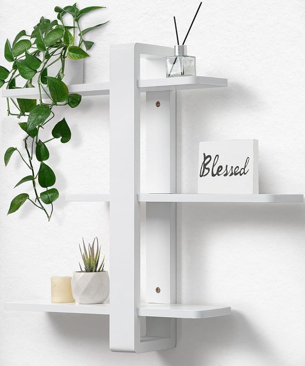 Dailygoods- Wandrek met drie verdiepingen - Zwevende Plank - Massief Hout - Aanpasbaar Ont