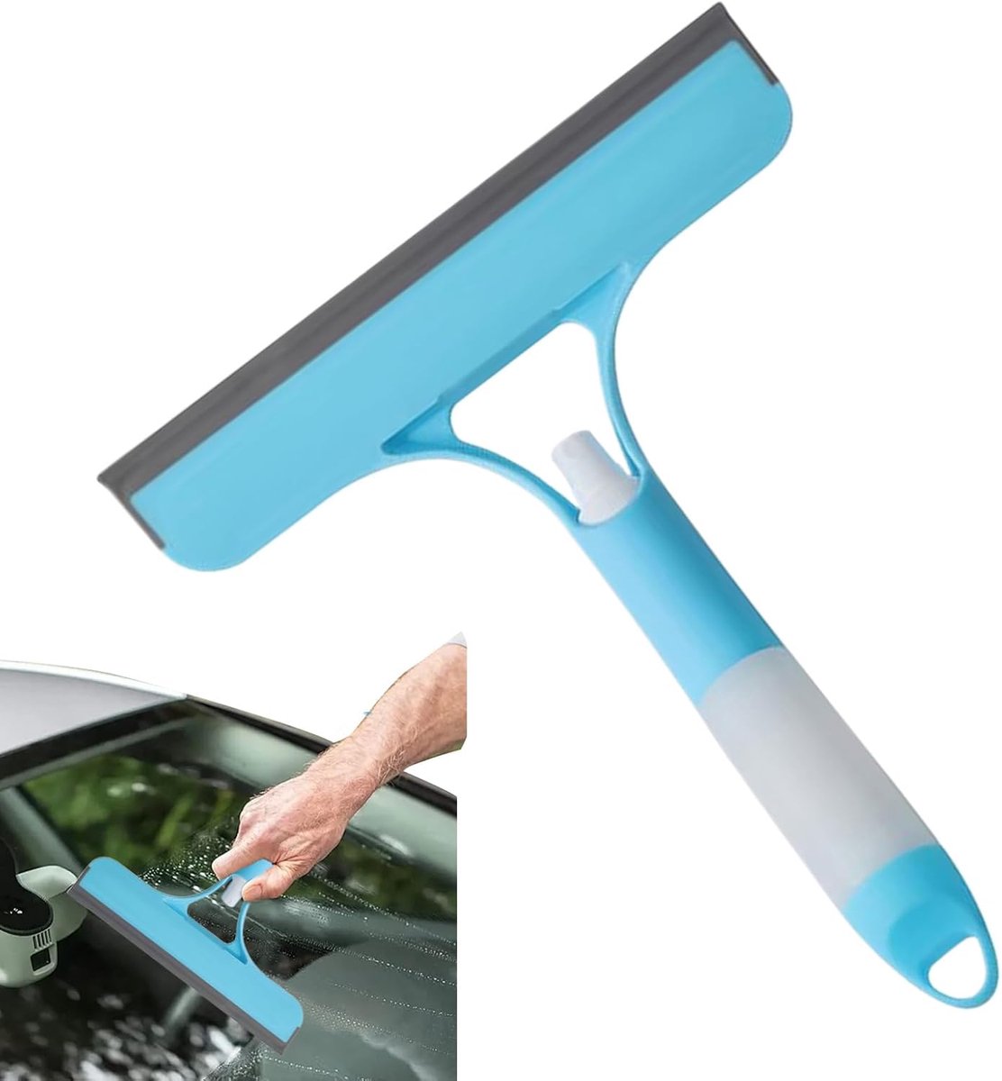Raamtrekker Met Spuit - Raamwisser Schraper - Streeploos Schoonmaken - Geïntegreerd Spraysysteem - 21.5x25.7 cm - Blauw