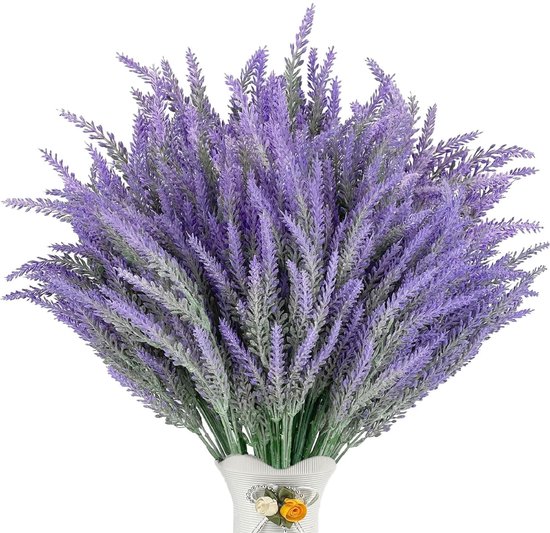 Dailygoods - 12 stuks kunstlavendelflocking, 36 cm, gedroogde lavendelbloemen, realistische kunstbloemen voor potdecoraties, namaakplanten voor binnen- en buitendecoratie (paars)