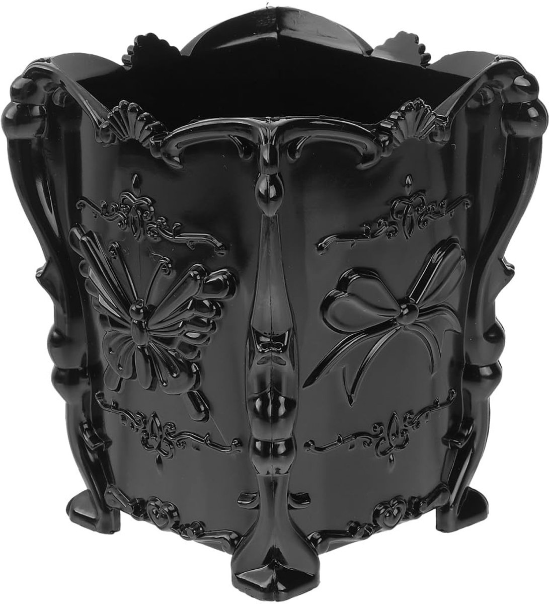 Dailygoods - BESPORTBLE Gothic make-up borstelhouder - elegante vintage acryl organizer voor cosmetica - pennen en potloden decoratief vlinder gesneden ontwerp in zwart voor thuis en bureau opslag