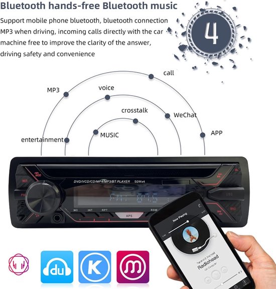 Auto Radio - CD Speler - Muziek Afspelen - Bluetooth Handsfree - 1 Din - Zwart — afbeelding 3