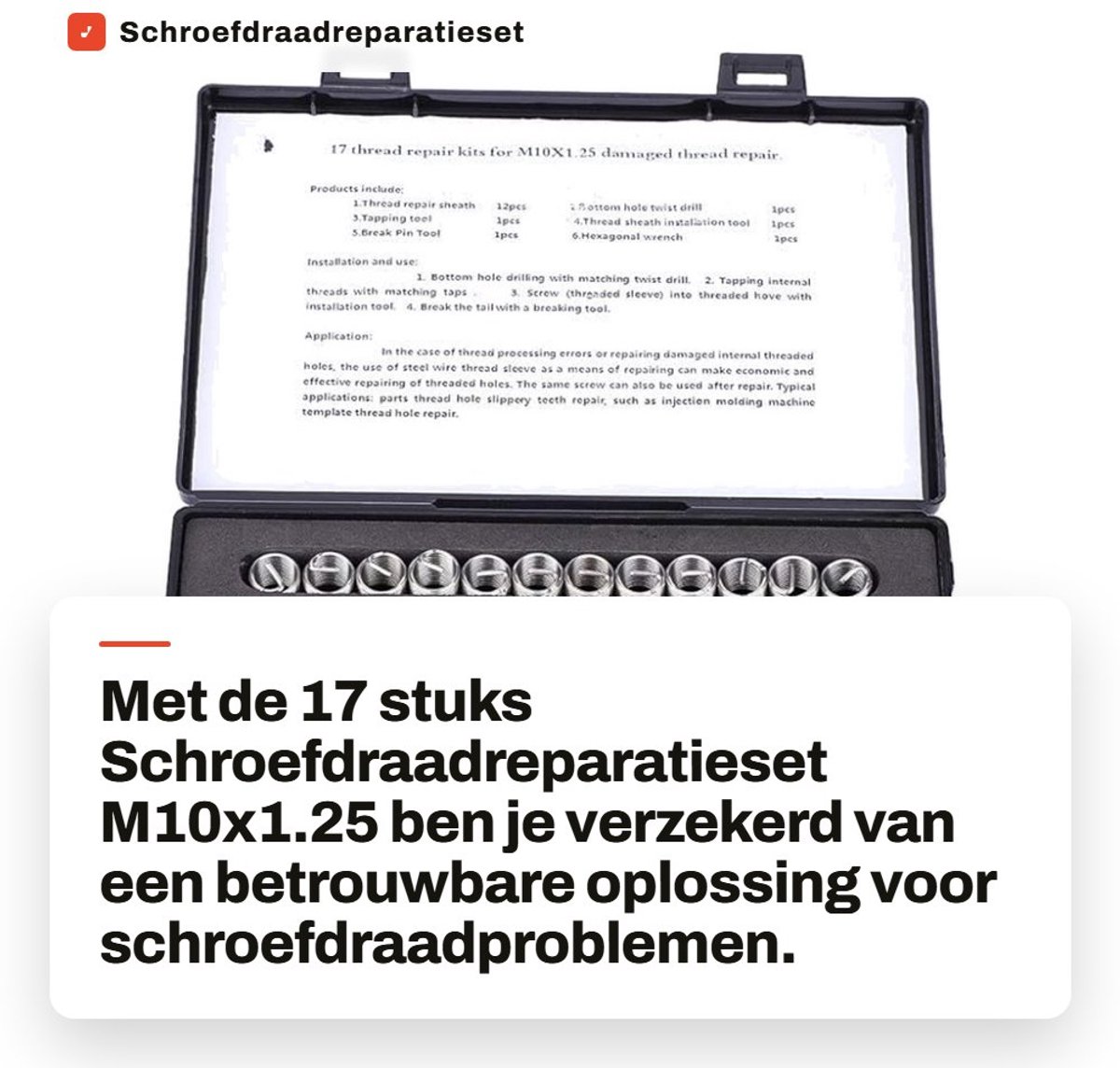 Dailygoods- Schroefdraadreparatieset 17 Stuks - M10x1.25 - RVS Boorsleutel - Aluminiumlegering - Slijtvast - Hoogwaardige Nauwkeurigheid - Draadreparatieset