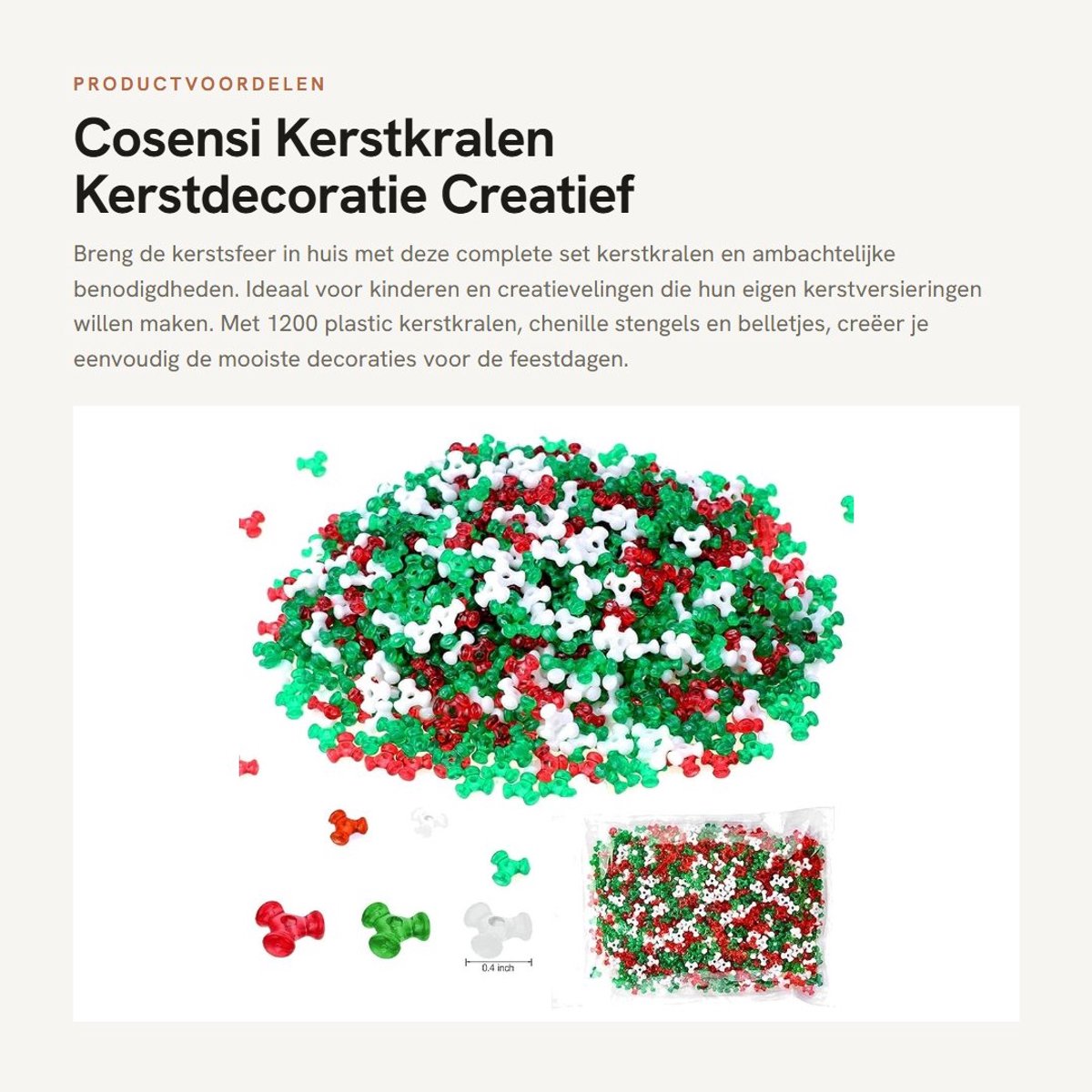 Dailygoods- Kerstkralen 1200 stuks - Chenille Stengels 50 stuks - Groen Lint 5 meter - Bel