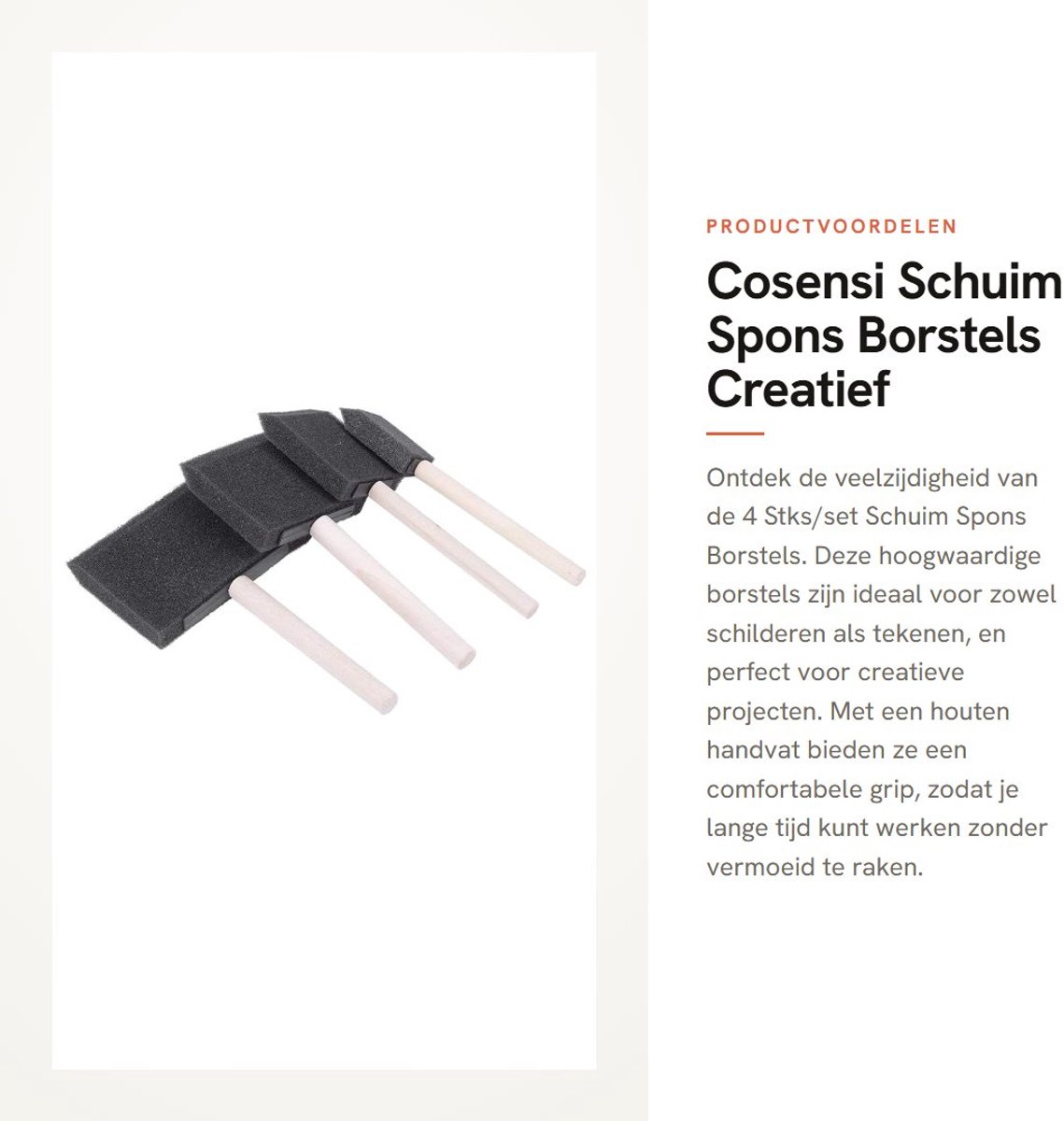 Dailygoods- Schuim Borstels 4 Stuks - Houten Handvat - Plat - Voor Schilderen/Graffiti - Hoge Dichtheid - Lichtgewicht - Schilderborstels