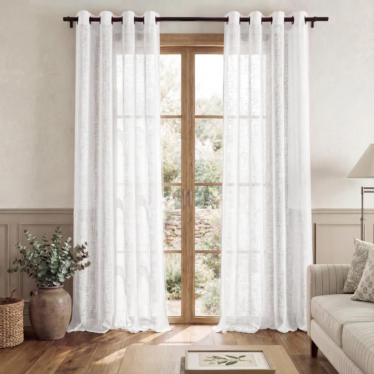 Dailygoods- Voile Gordijnen 132 x 240 cm - Witte Gordijnen met Kruismotief - Halftranspara