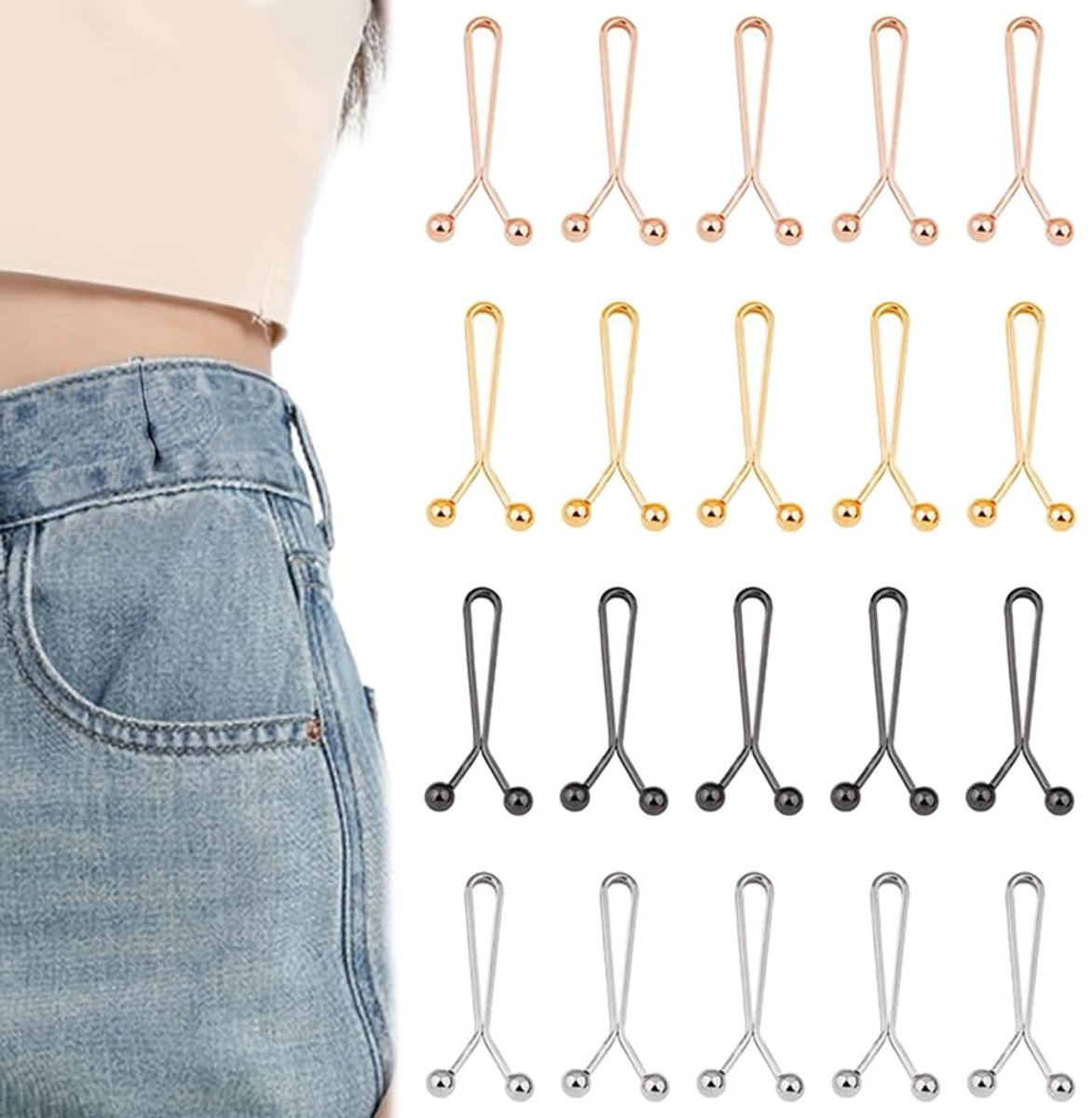 Broekclips 20 Stuks - Verstelbare Taille Gespen - Jean Aanscherping Clips - Multicolor - Herbruikbare Broek Spanners - Hoogwaardig Legering - Tailleclips