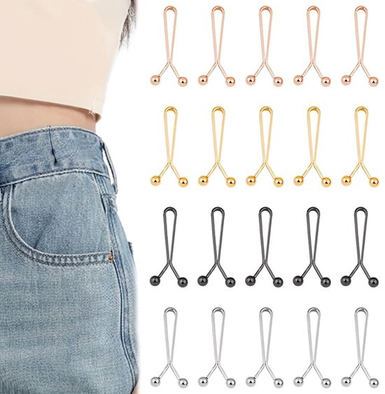 Dailygoods- Broekclips 20 Stuks - Verstelbare Taille Gespen - Jean Aanscherping Clips - Multicolor - Herbruikbare Broek Spanners - Hoogwaardig Legering - Tailleclips