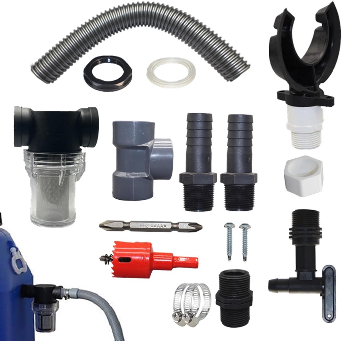 Regenwateropvangsysteem - Regenton kit - Water recyclen - Duurzaam PVC rubber - 100-110 mm pijp - Zwart