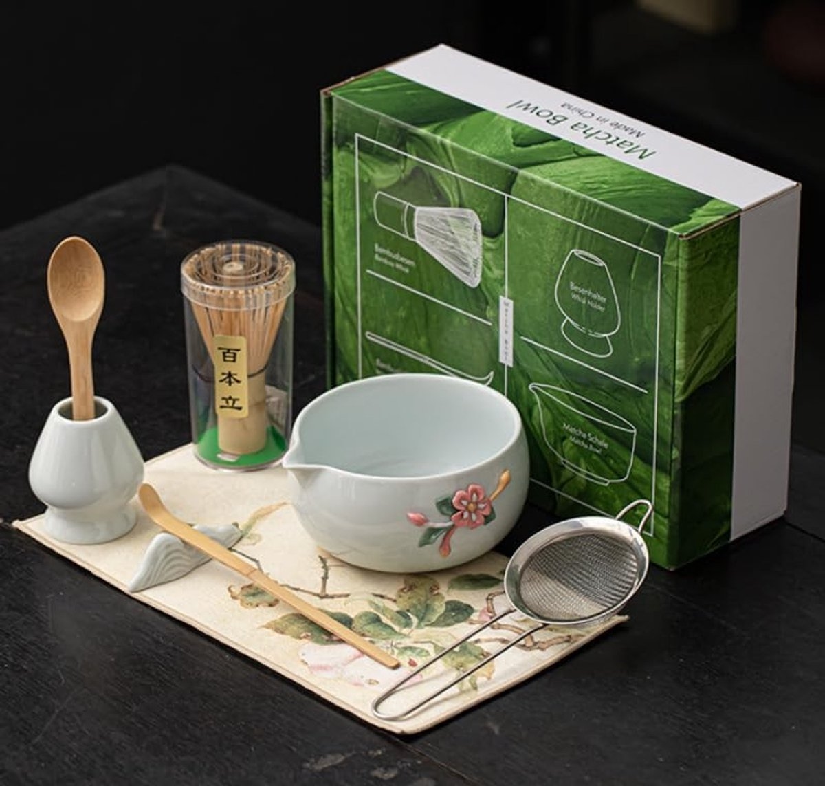 Dailygoods- Matcha Set 7-delig - Matcha Kom - Matcha Garde - Matcha Lepel - Matcha Zeef - Vaatwasmachinebestendig Keramiek - Theeset