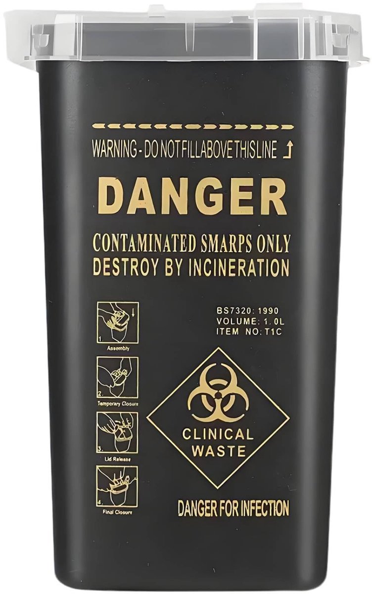 Dailygoods- Naaldencontainer 1 Liter - Afvalcontainer voor Tatoeëernaalden - Perforatiebestendig - Compact en Draagbaar - Flip-top Ontwerp - Hygiënisch te Bedienen - Afvalbak