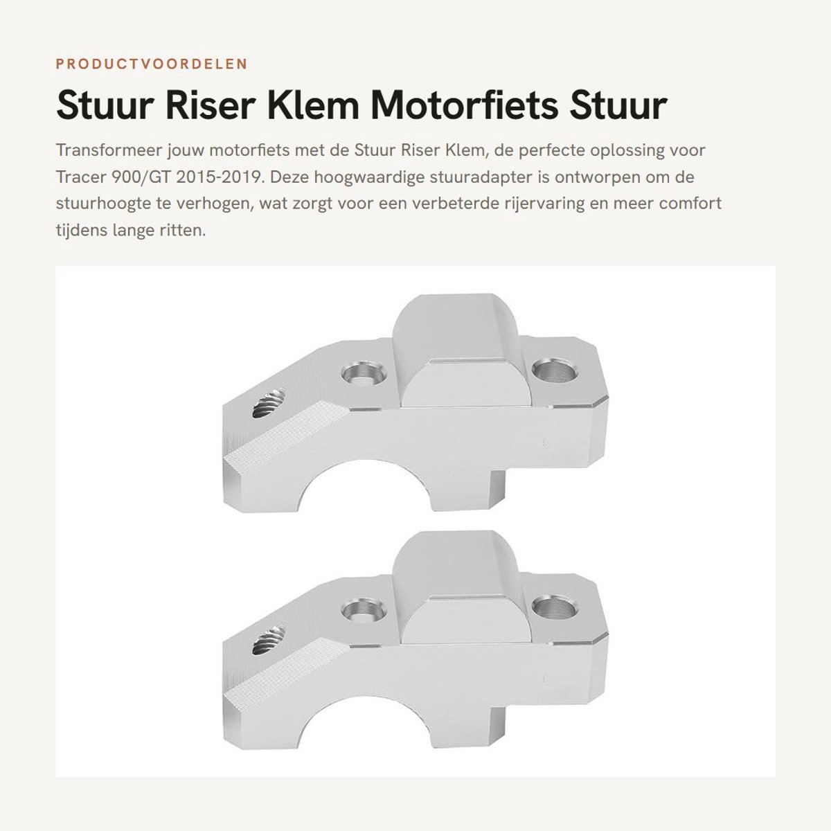 Dailygoods - Stuur Riser Klem - Motorfiets Stuur Adapter - Verhoogde Stuurhoogte - Zilver - Robuuste Vervanging - Geschikt voor Tracer 900/GT 2015-2019